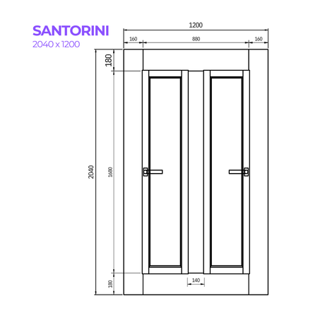 Drawing of the Santorini Door from Bay Solutions in the size 2040 x 1200