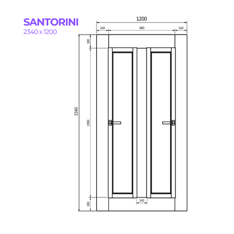 Drawing of the Santorini Door from Bay Solutions in the size 2340 x 1200