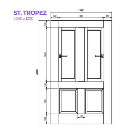 Drawing of the St. Tropez Door from Bay Solutions in the size 2040 x 1200