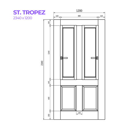 Drawing of the St. Tropez Door from Bay Solutions in the size 2340 x 1200