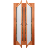 Wooden folding door with glass panels on a transparent background. Santorini EN806AO