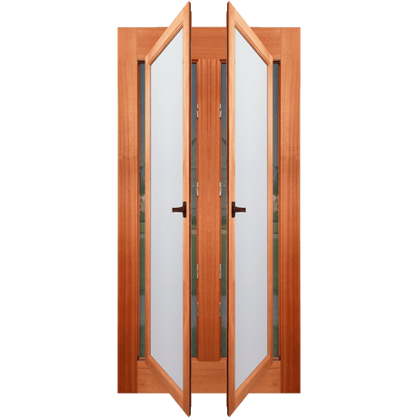 Wooden folding door with glass panels on a transparent background. Santorini EN806AO