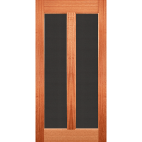 Wooden door with glass panels on a green background. Santorini EN806AO