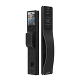 Black digital door lock with face recognition and keypad on a white background. SmartPush-PullLock-SpaceAlloyEdition-black_799d775a-00a4-43c3-8197-f2840012e826