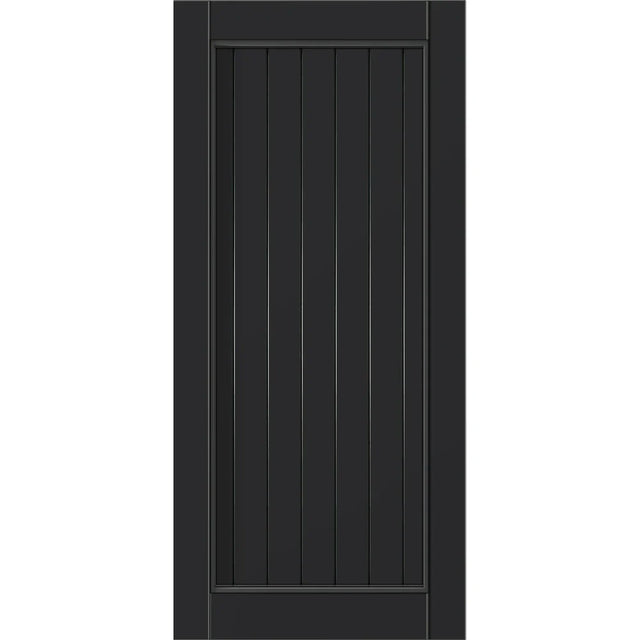 Thermtek 10TV Matt Black aluminium entrance door showing the ten-light vertical design