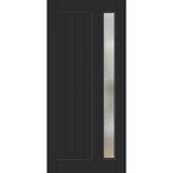 Parkwood Strata DG 11T aluminium entrance door in Matt Black featuring Cathedral glass
