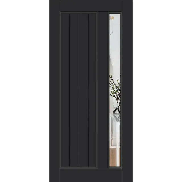 Parkwood Strata DG 11T aluminium entrance door in Matt Black with Clear glass