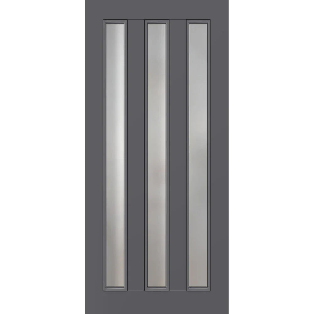 Parkwood Strata 3L aluminium front door in Matt Woodland Grey with translucent glass panels