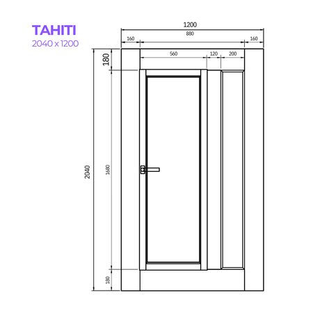 Drawing of the Tahiti Door from Bay Solutions in the size 2040 x 1200