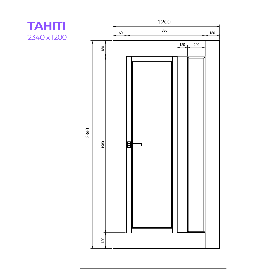 Drawing of the Tahiti Door from Bay Solutions in the size 2340 x 1200