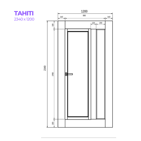 Drawing of the Tahiti Door from Bay Solutions in the size 2340 x 1200