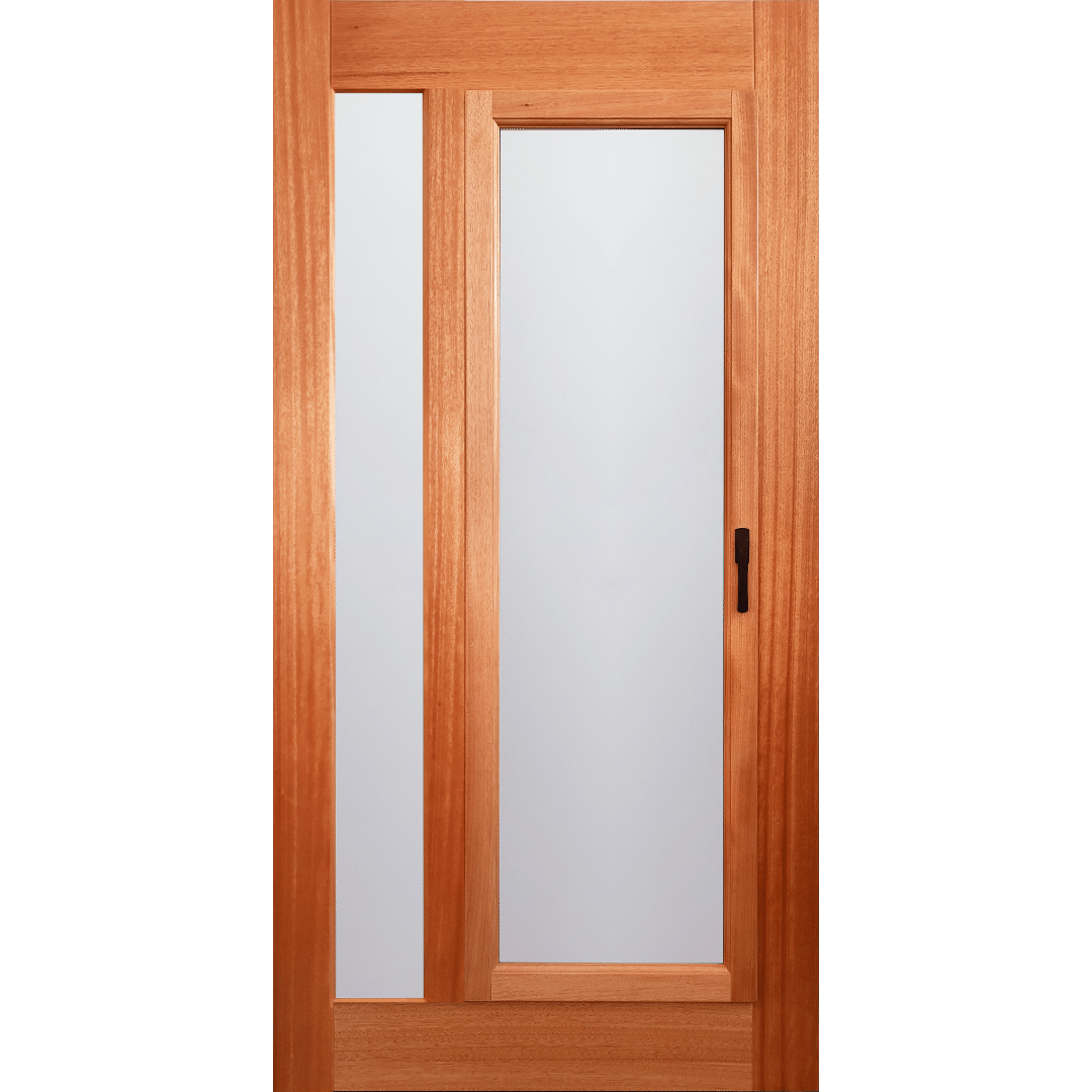 Wooden door with glass panels on a green background. Tahity EN805AO