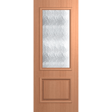 Wooden door with a glass panel on a green background VauclusePremierEntranceXVP22_Cathedral_SlicedPacificMaple
