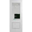 White door with a glass panel on a green background VauclusePremierEntranceXVP22_Clear_Duracote