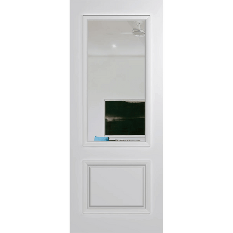 White door with a glass panel on a green background VauclusePremierEntranceXVP22_Clear_Duracote