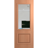 Wooden door with a glass panel on a green background VauclusePremierEntranceXVP22_LowE_SlicedPacificMaple