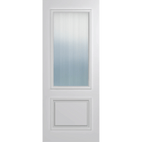 White door with a glass panel on a green background VauclusePremierEntranceXVP22_Narrowline_Duracote
