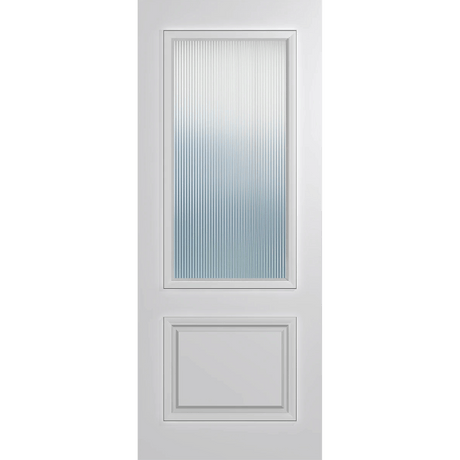 White door with a glass panel on a green background VauclusePremierEntranceXVP22_Narrowline_Duracote