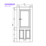 Technical drawing of a door labeled 'Zanzibar' with dimensions.