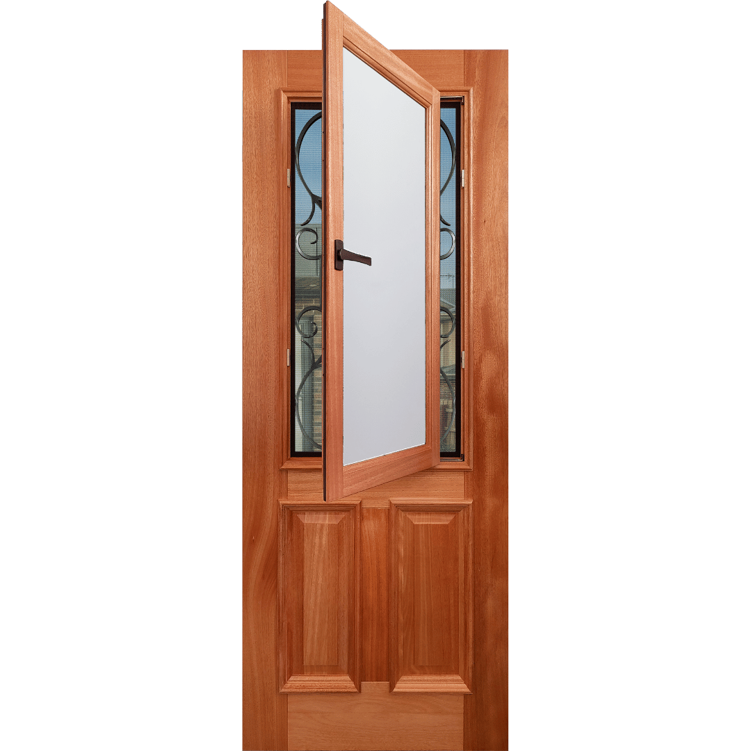 Wood door with glass window and ironwork. Zanzibar EN903AO