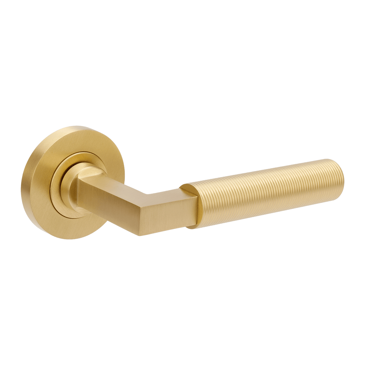 Gold door handle on a white background. ZurichFlutedSB